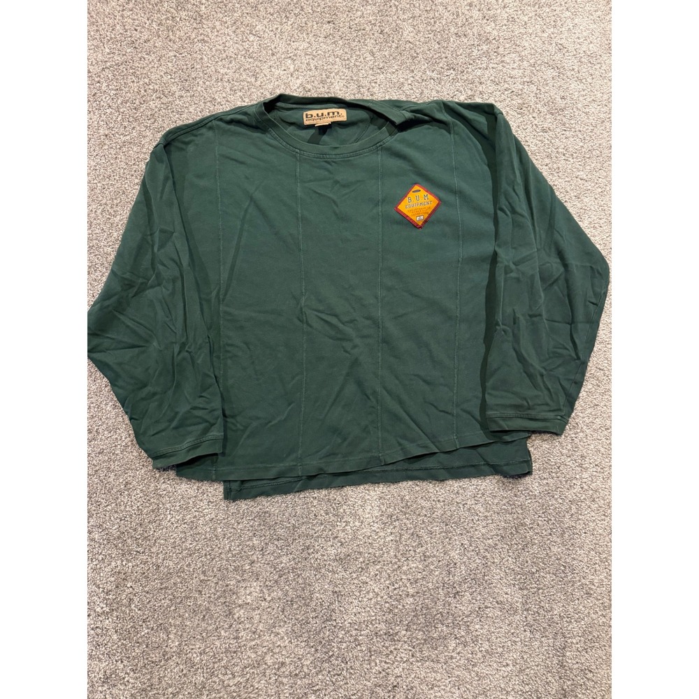 B.U.M. Equipment T-Shirt Men L Green Long Sleeve Parks and Rec Patch Seam Detail